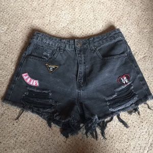 Distressed High Waist Denim Shorts